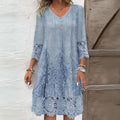 Casual woven midi dress with lace hem and button placket