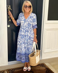 Casual Woven Midi Dress with V Neck and Floral Print