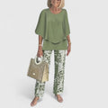 Casual Woven Pant Set with Layered Top and Wide Sleeves