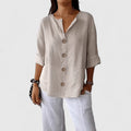 Cathlyn | Button-Front Roll-Tab Collared Blouse for Women