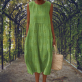 Cerys | Sleeveless Round-Neck Textured A-Line Midi Dress for Women