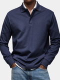 Classic Knit Polo Shirt with Long Sleeves and Rib Cuffs
