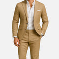 Classic Linen Suit Set with Notch Lapel and Two-Button Jacket