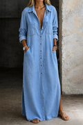 Delana | Collared Button-Down Side-Slit Maxi Dress for Women