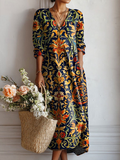 Donatella | Baroque Scroll V-Neck Midi Dress
