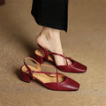 Dress Genuine Heels with Square Toe and Crisscross Straps