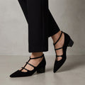Dressy Faux Suede Pumps with Pointed Toe and Multi-Strap