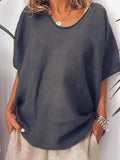Elin | Oversized Linen Crewneck T Shirt for Women