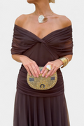 Eryzziah | Off-Shoulder Twist-Front Draped Maxi Dress for Women
