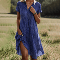 Floriane | Speckled-Print V-Neck Short-Sleeve Midi Dress for Women