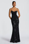 Formal Lace Maxi Dress with Lace-Up Back and Bustier Bodice