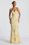 Formal Lace Maxi Dress with Lace-Up Back and Bustier Bodice
