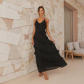 Formal Woven Maxi Dress with Halter Neck and Tiered Ruffles
