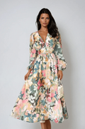 Gaelle | Floral Puff Sleeve Midi Dress