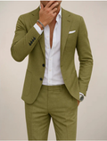 Men's Woven Suit Set with Notch Lapel and Two-Button Blazer