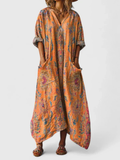 Indra | Boho Print Front-Pocket Relaxed Maxi Dress for Women