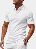 Knit Polo Shirt with Button Placket and Fold-Over Collar