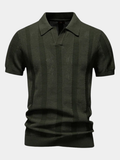 Knit Polo Shirt with Open Placket and Ribbed Hem