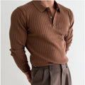 Knit Polo Sweater with Lapel Collar and Ribbing