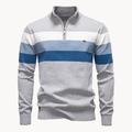 Knit Quarter Zip Sweater with Mock Neck and Stripes