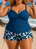 Lunette | Ribbed Tankini Printed-Shorts Set