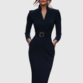 Mabel | Belted Mock-Wrap Midi Dress