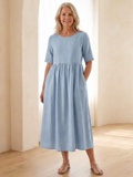Aminata | Short-Sleeve Gathered-Waist Midi Dress