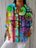Mariella | Abstract Floral Button-Front Blouse