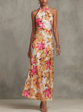 Maxi Dress – Floral Halter Tie-Back