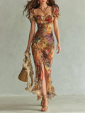 Maxi Dress – Orange Oil-Painting Floral