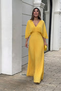 Stephanie | Pleated V-Neck Maxi Wedding Guest Gowns