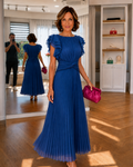 Lara | Pleated Flutter-Sleeve Maxi Wedding Guest Gowns