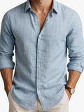 Men's Casual Linen-Blend Shirt with Button Front