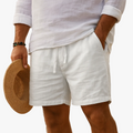 Men's Casual Linen-Blend Shorts with Drawstring Waist and Pockets