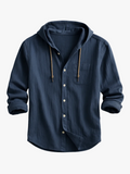 Men's Casual Woven Shirt with Hood and Button Front