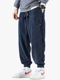 Men's Corduroy Jogger Pants with Drawstring Waist and Cuffed Ankles