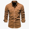 Men's Corduroy Shirt with Button Front and Flap Pockets