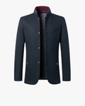 Men's Formal Woven Blazer with Stand Collar and Button Front