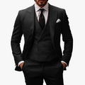 Men's Formal Woven Suit Set with Notch Lapels and Vest