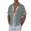 Men's Geometric Print Short-Sleeve Shirt with Lapel Collar