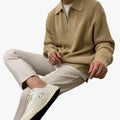 Men's Jacquard Knit Sweater with Quarter Zip and Spread Collar