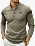 Men's Knit Henley T-Shirt with Button Placket and Sleeve Stripes