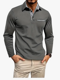 Men's Knit Polo Shirt with Button Placket and Plaid Trim