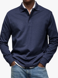 Men's Knit Polo Sweater with Button Placket and Rib Cuffs