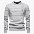 Men's Knit Pullover Sweater with Crew Neck and Raised Plaid Lines