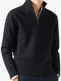 Men's Knit Pullover Sweater with Half-Zip and Stand Collar