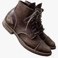 Men's Lace-Up Ankle Boots with Cap Toe and Stitching