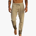 Men's Linen Blend Pants with Drawstring Waist and Gathered Ankles