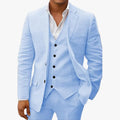 Men's Linen-Blend Suit with Notched Lapel and Button Vest