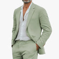 Men's Linen Suit with Notched Lapel and Flat-Front Trousers